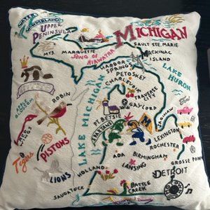 State of Michigan Swam Magic Embroidered Pillow